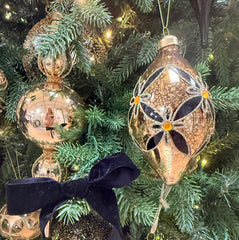 Black & Gold Floral Drop Bauble Set of 2