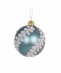 Frosted Blue Glass Fern Bauble S/4