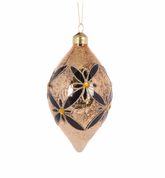 Black & Gold Floral Drop Bauble Set of 2