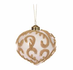 IVORY BEADED SWIRL ONION BAUBLE - Set of 2