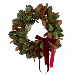 66 CM AUTUMNAL MAGNOLIA AND PINECONE WREATH