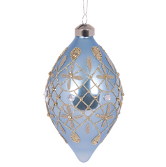Blue Quilted Fleur Drop Bauble S/2