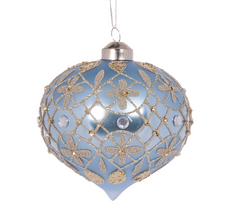 Blue Quilted Fleur Onion Bauble S/2