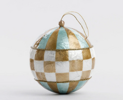 Checkers Handpainted Capiz Bauble Gold & Blue