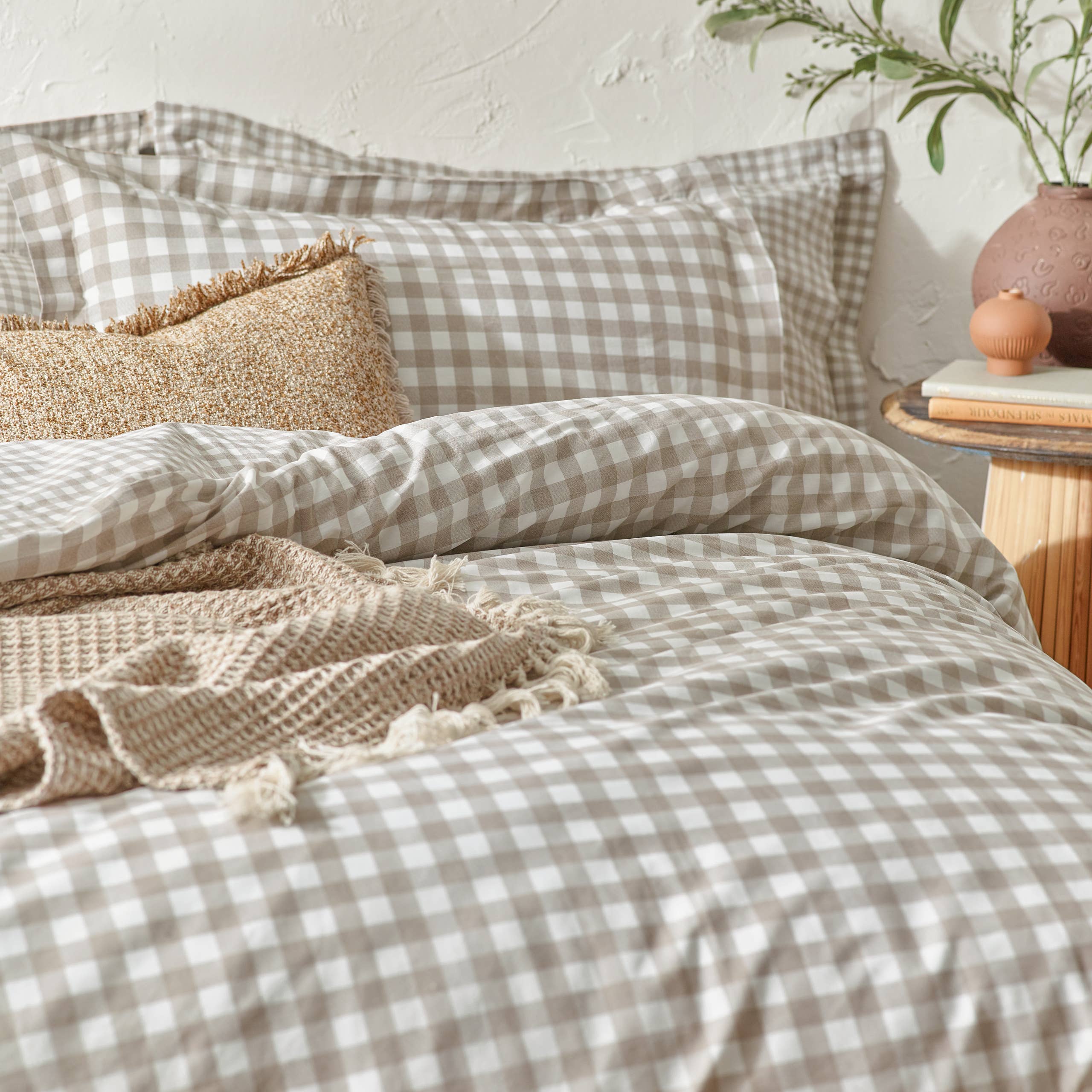 Barton Check Reversible Duvet Cover Set Natural