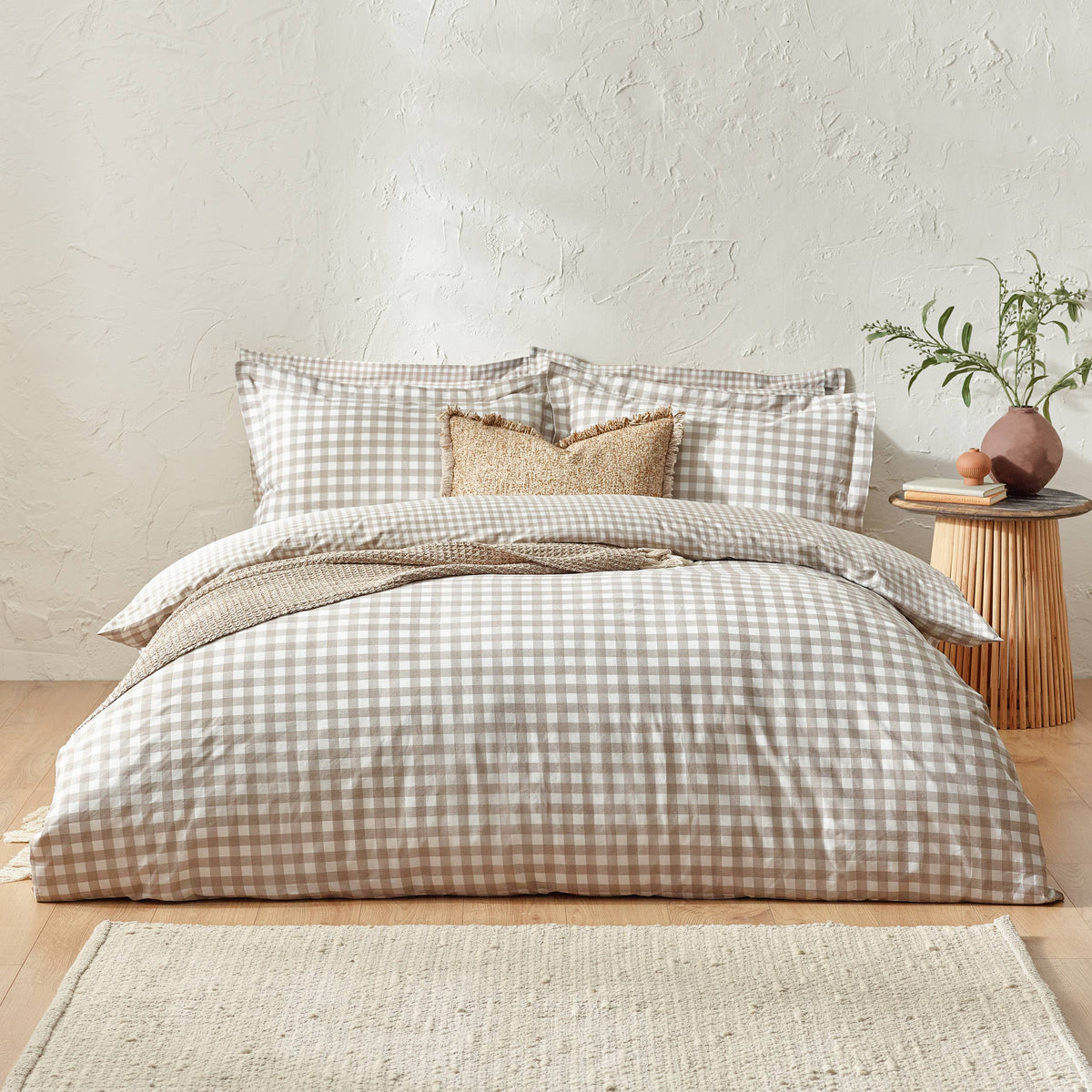 Barton Check Reversible Duvet Cover Set Natural
