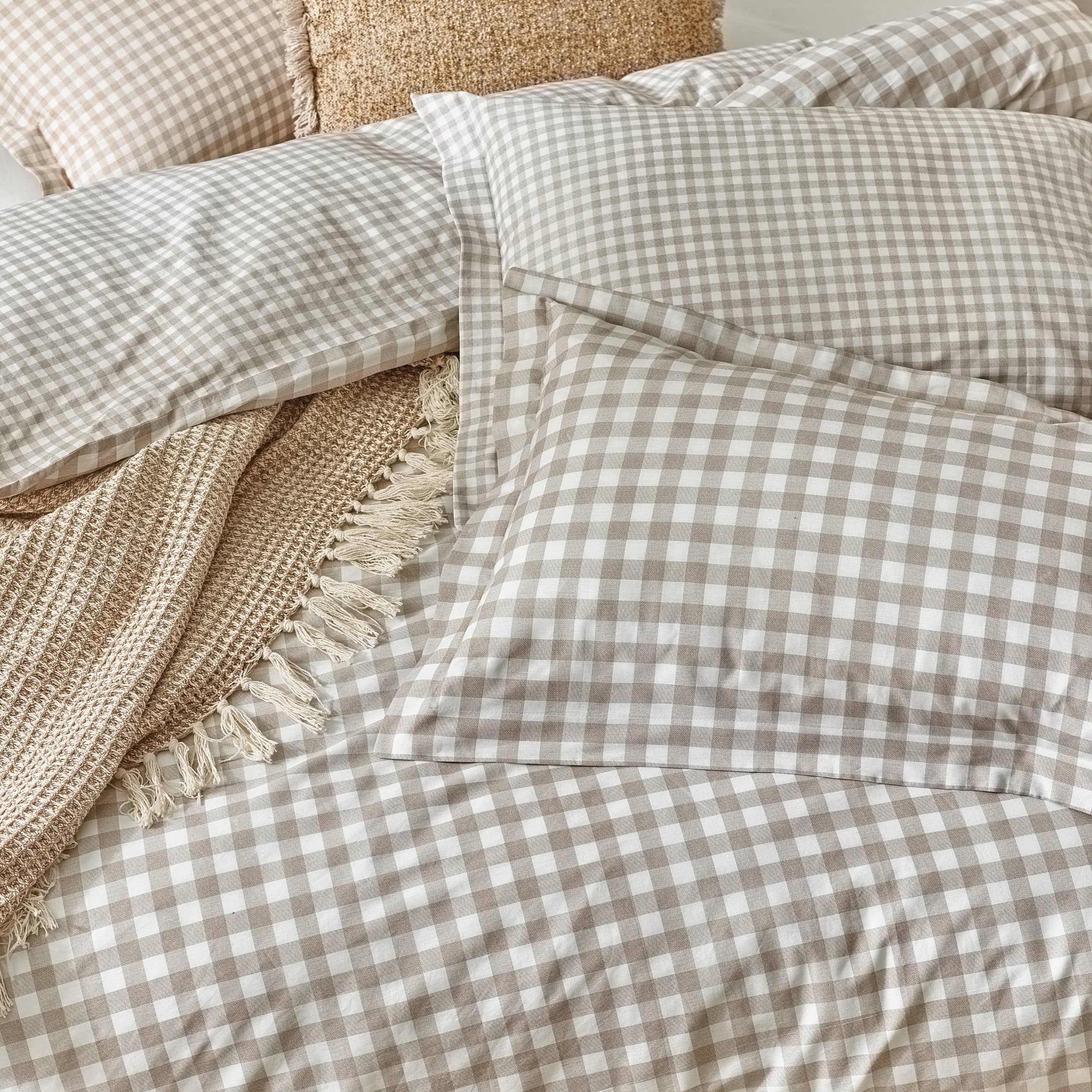Barton Check Reversible Duvet Cover Set Natural