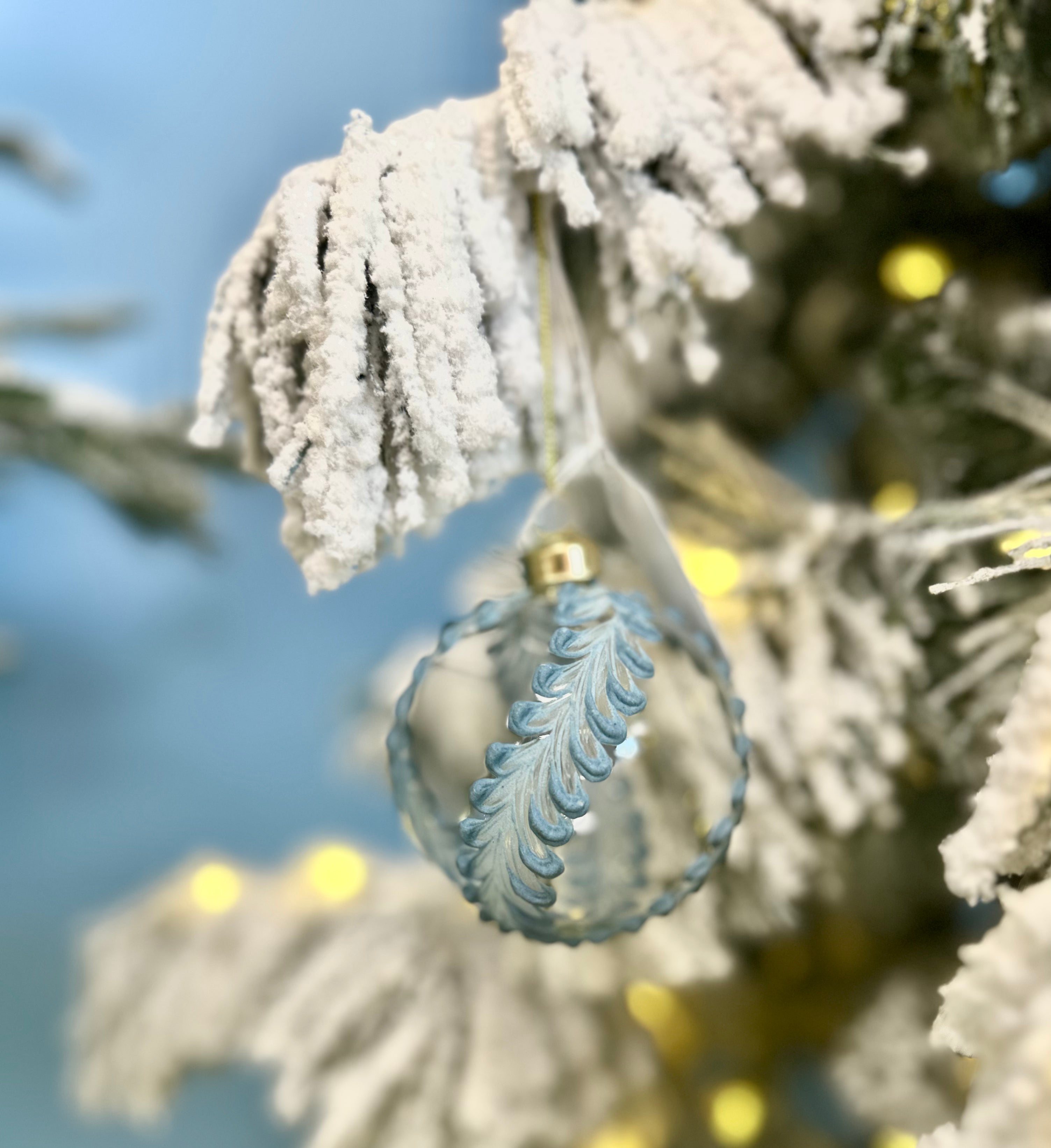 Blue Glass Fern Bauble S/4