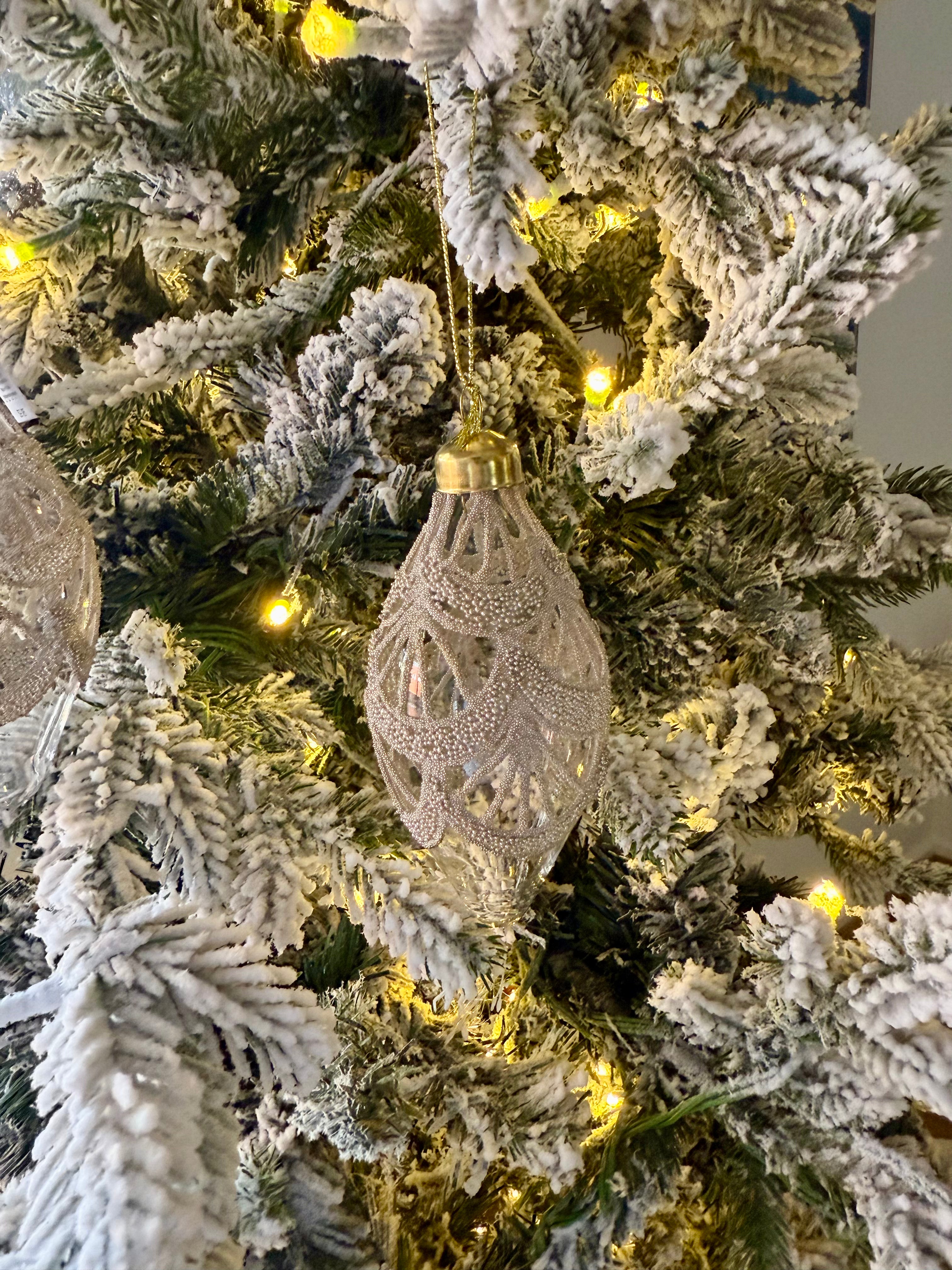 Champagne Lace Drop Bauble  S/2