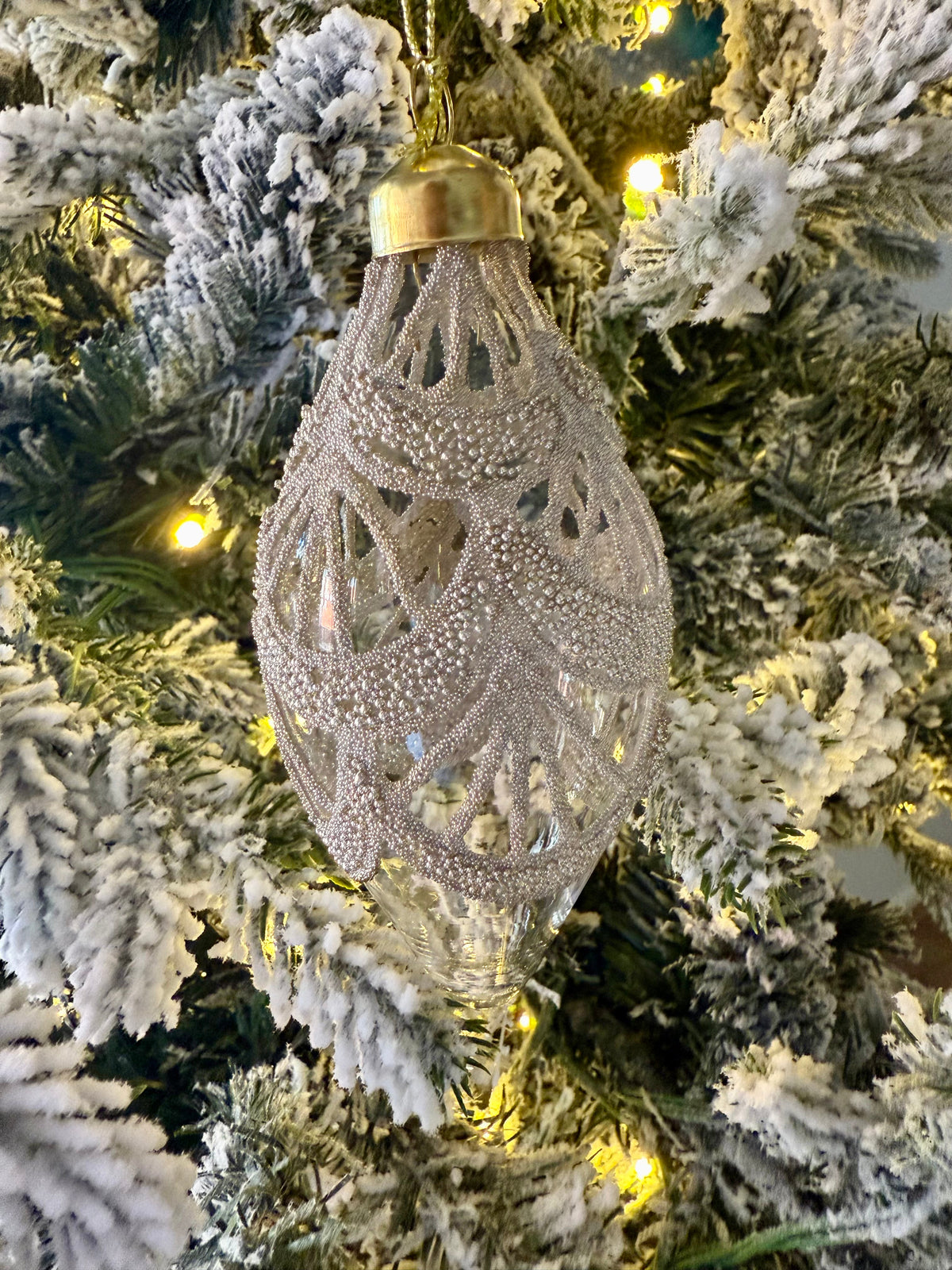 Champagne Lace Drop Bauble  S/2