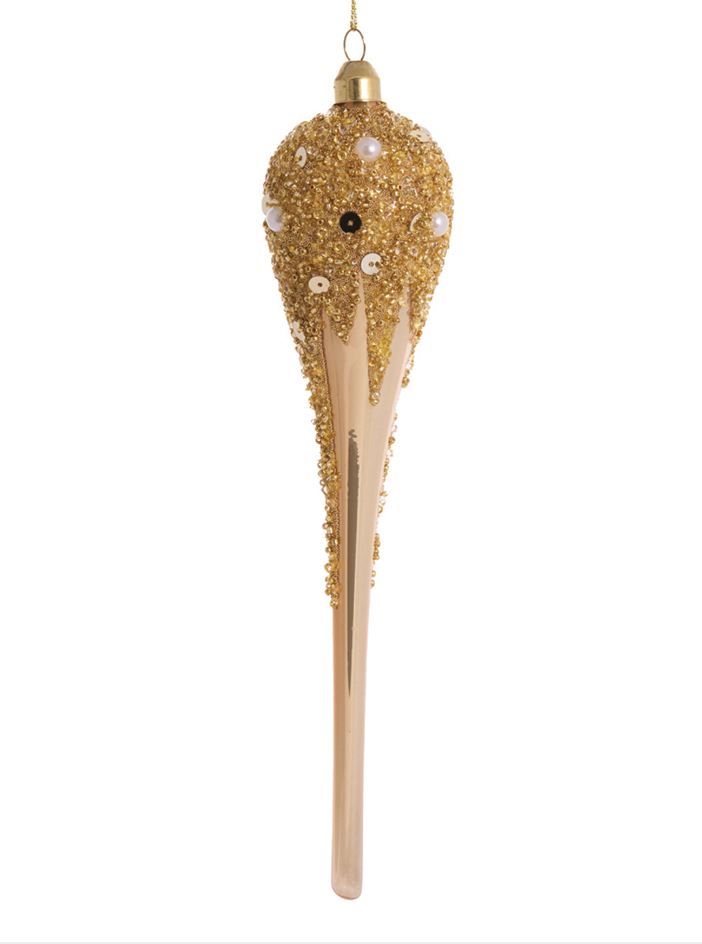 Gold Frosted Long Drop Bauble Set of 2