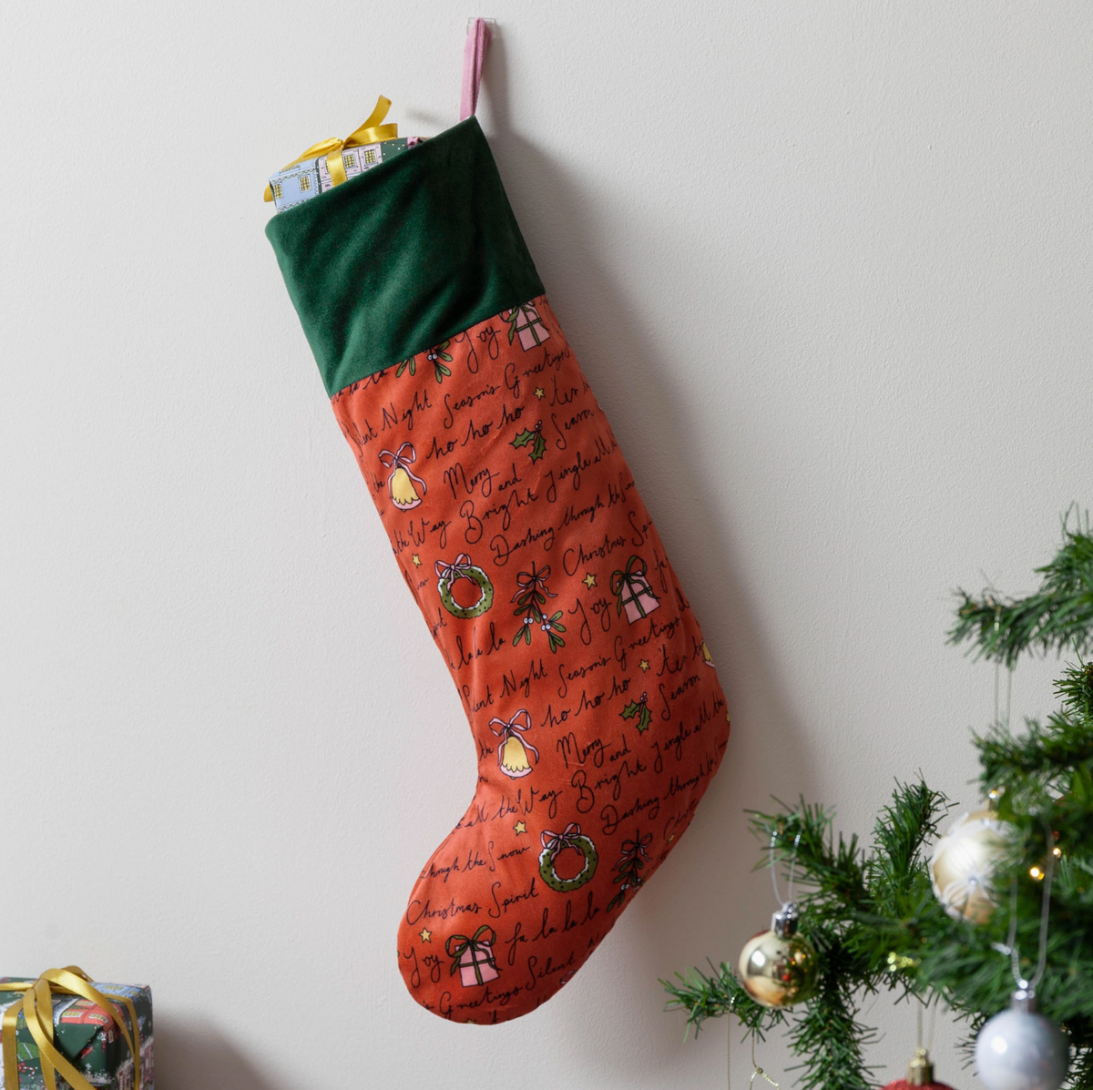 Christmas Spirit Velvet Stocking