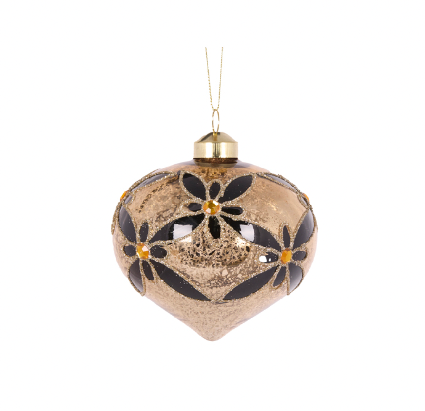 Black & Gold Floral Bauble Set Of 2