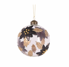 Black Glass Poinsettia Bauble Set of 2