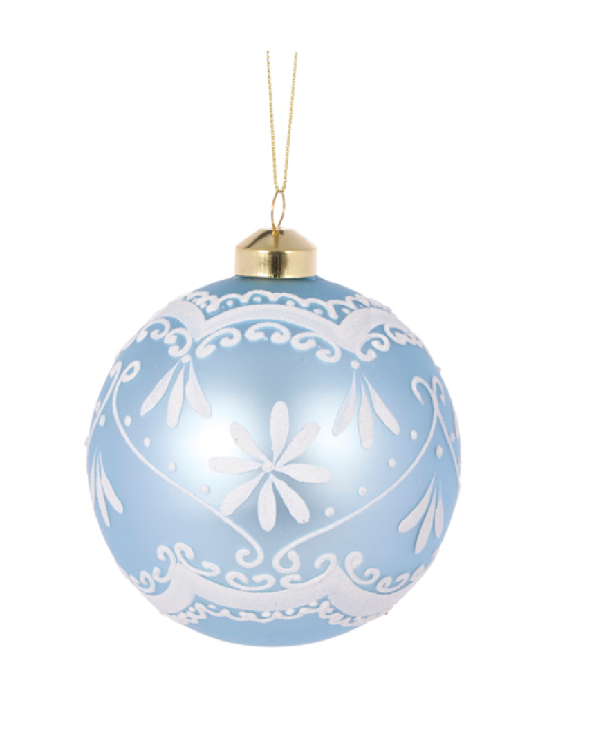 Elaborate Frosted Blue Bauble Set of 2