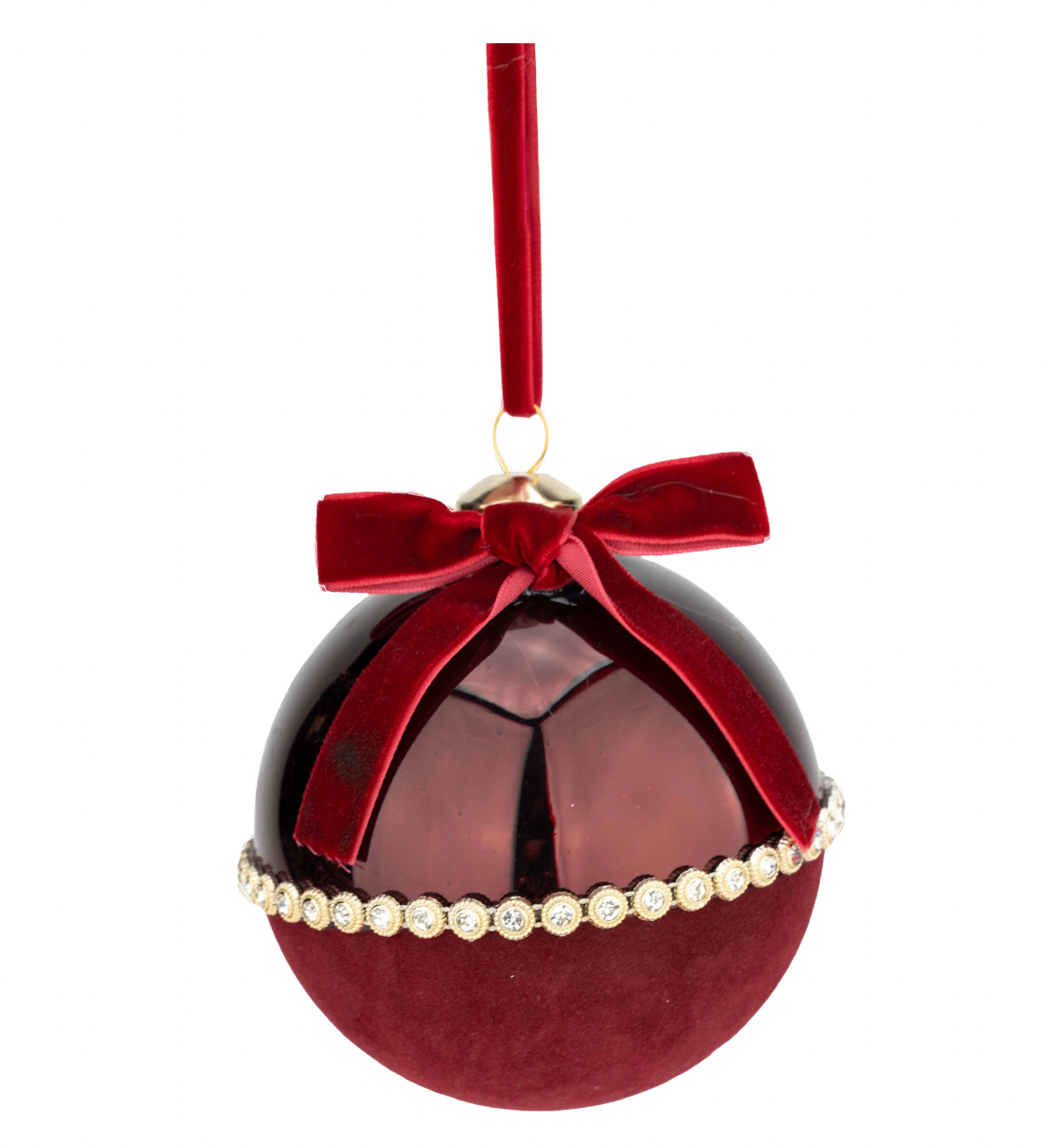 Burgundy Flocked Bauble with Bow - Set of 2