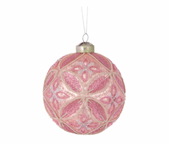 Embossed Pink Bauble Set of 2