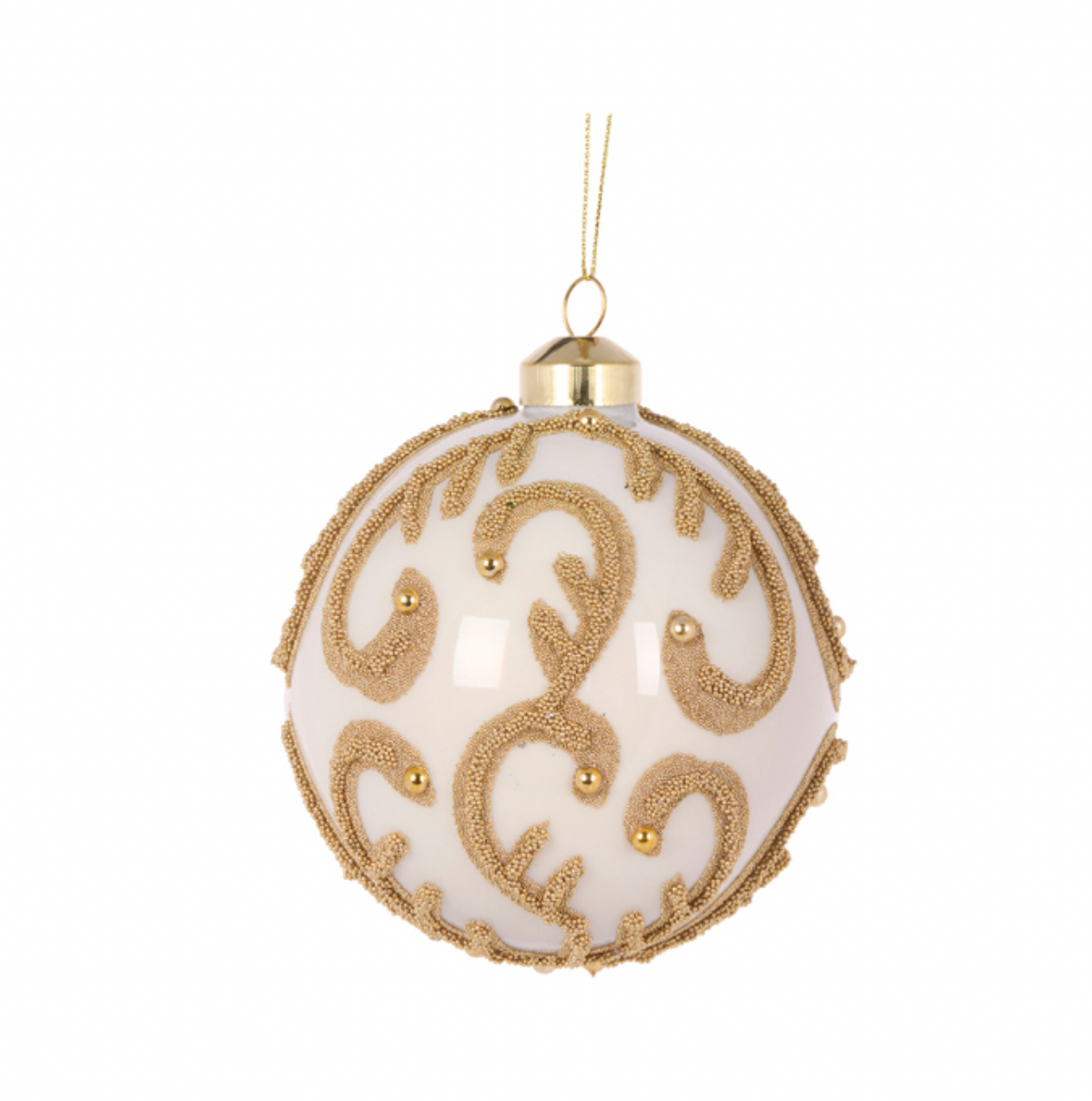 IVORY BEADED SWIRL BAUBLE - Set of 2