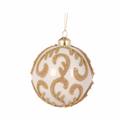 IVORY BEADED SWIRL BAUBLE - Set of 2