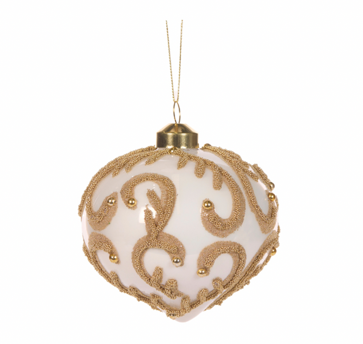 IVORY BEADED SWIRL ONION BAUBLE - Set of 2