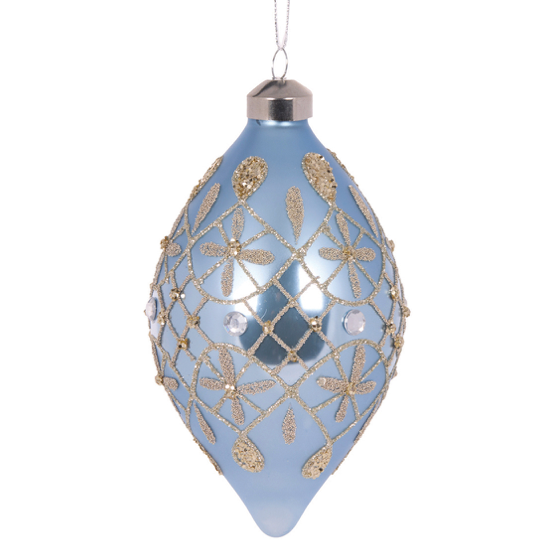 Blue Quilted Fleur Drop Bauble S/2