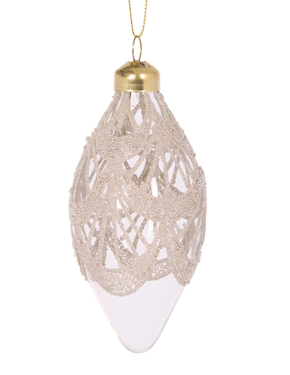 Champagne Lace Drop Bauble  S/2