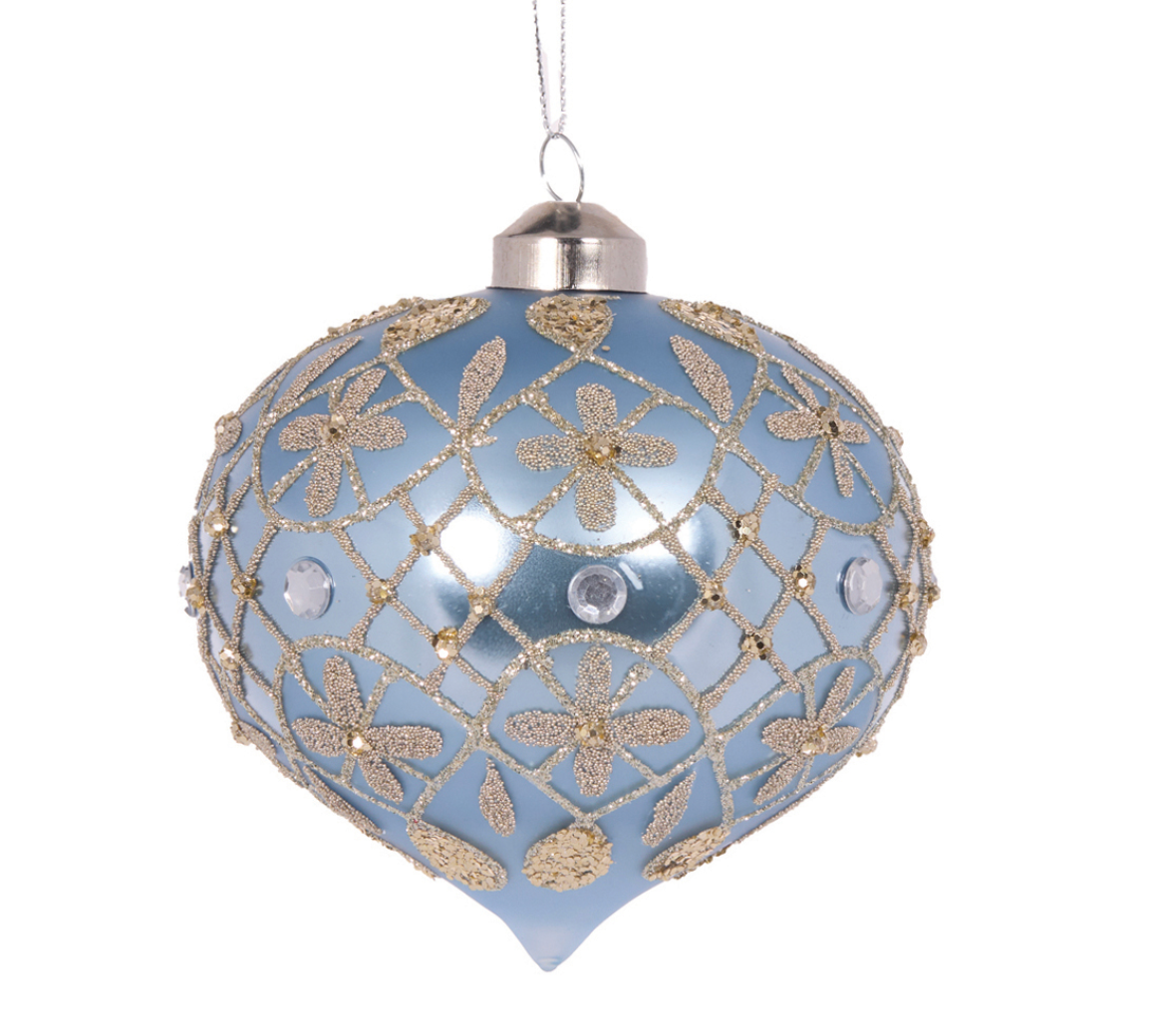 Blue Quilted Fleur Onion Bauble S/2