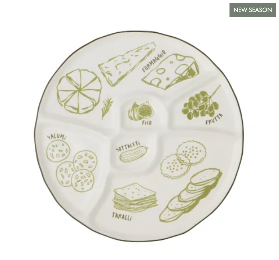 Divided Cheese Platter Round - Green