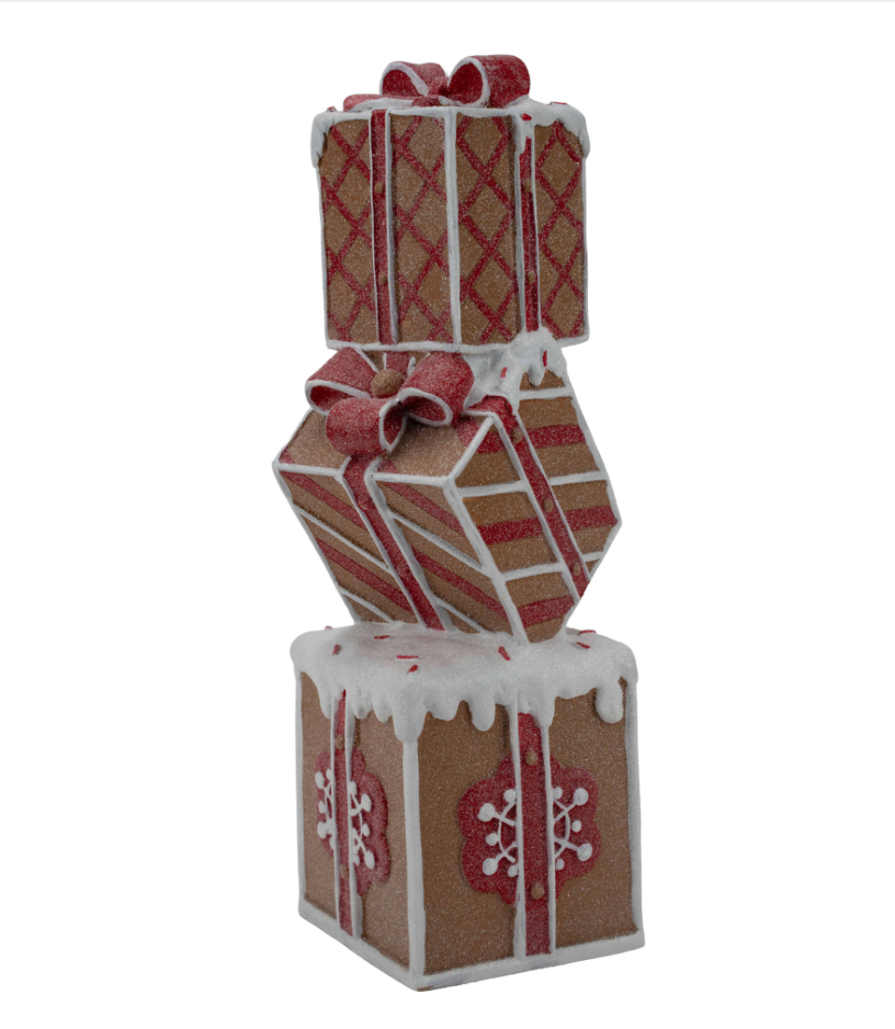 Gingerbread Red White Gift Box Stack 36cm