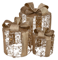 Illuminated Gold Beaded Gift Boxes  S/3