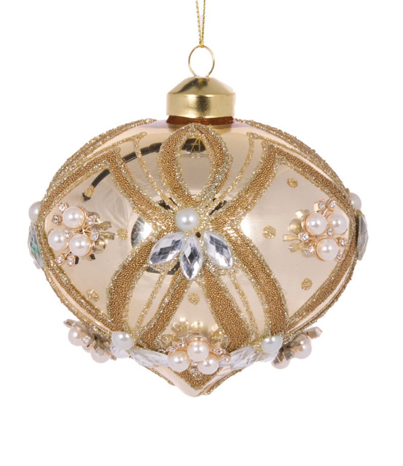 Champagne Beaded Onion Bauble 10cm