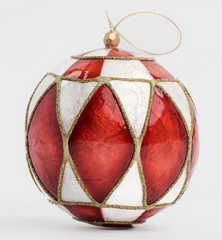 Diamondl Capiz Bauble 11cm Ivory & Red