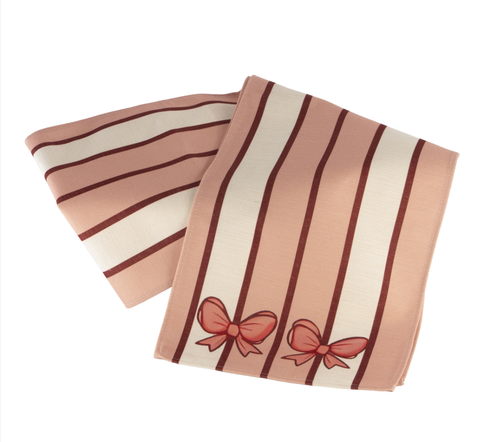 Deluxe Pink Bow Striped Table Runner