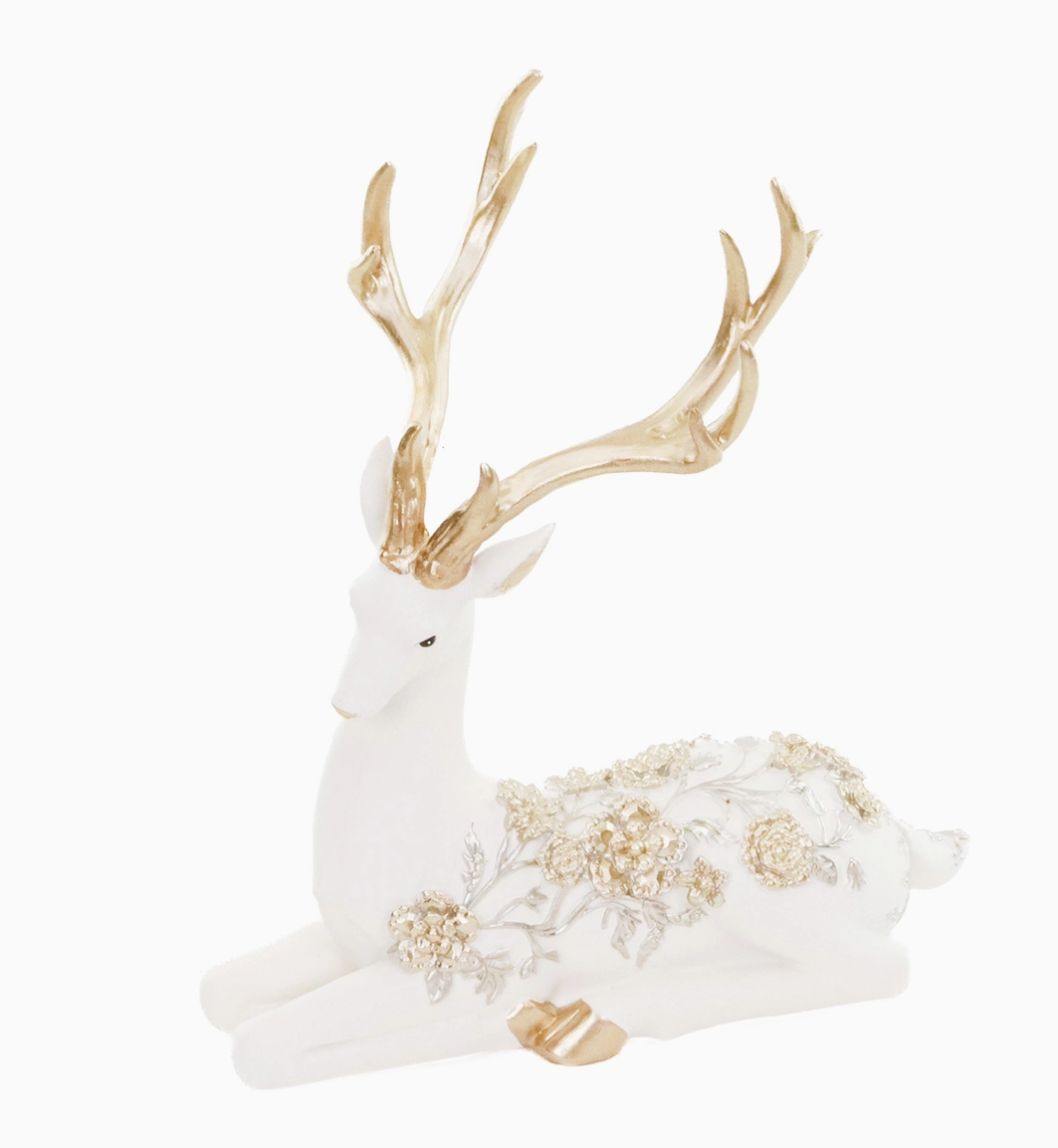 Floral Sitting Deer 24.5cm