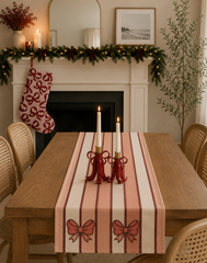 Deluxe Pink Bow Striped Table Runner