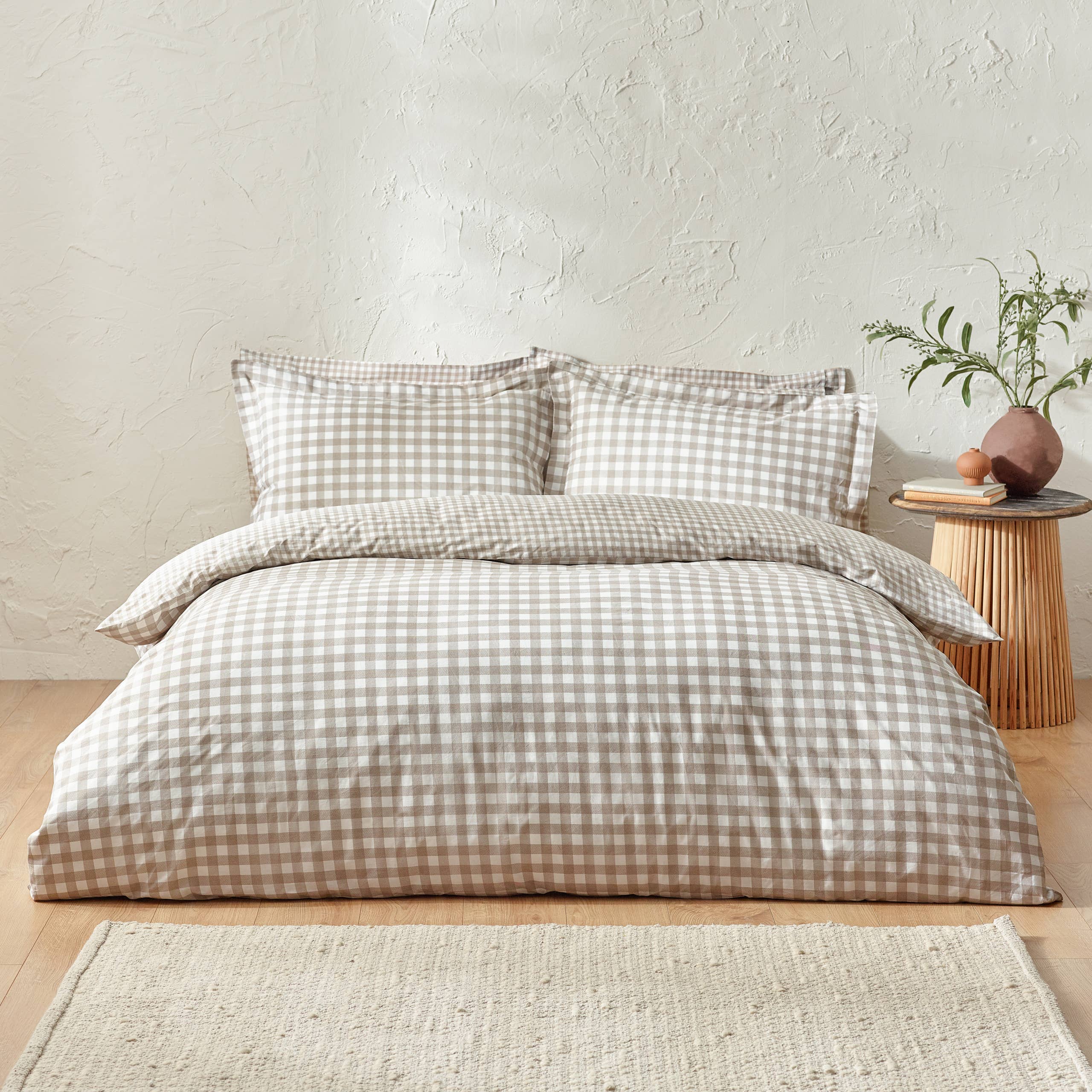 Barton Check Reversible Duvet Cover Set Natural